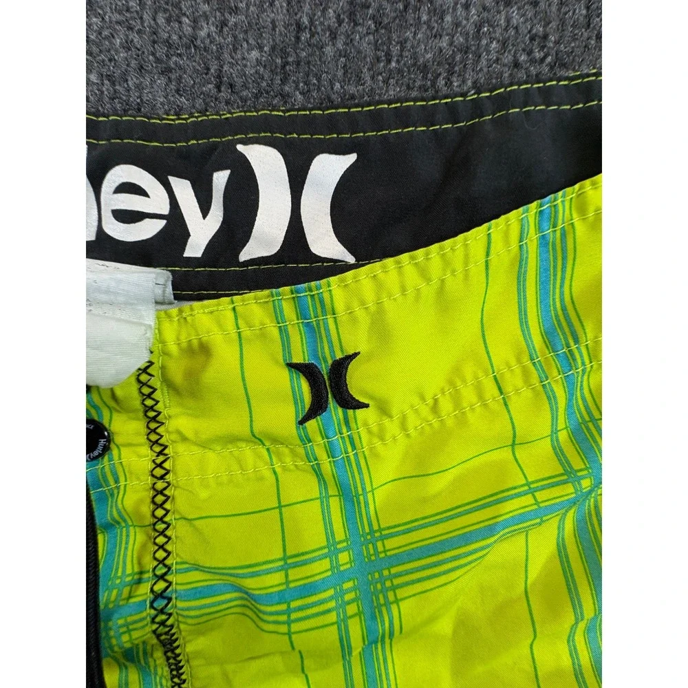 Hurley Texas Tech Red Raiders Board Shorts Mens 33 Neon Lime Green Plaid Cargo